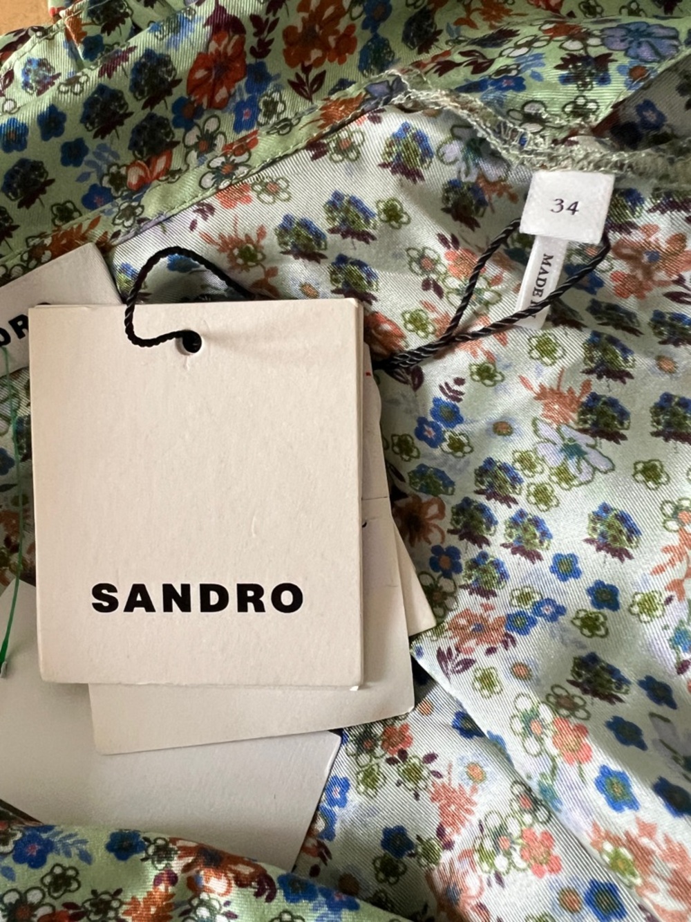 Sandro Eilat Floral-Print Silk Mini Dress - Green/Blue/White Size 34 US2 NWT - Picture 14 of 15